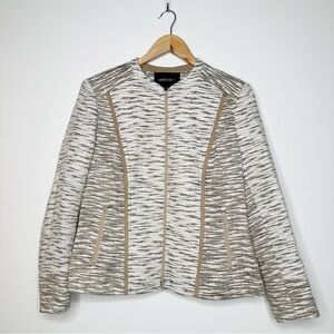 Lafayette 148 New York Beige Linen Blend Zip Up Blazer Size 14